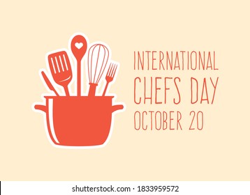 International Chefs Day vector. Set of kitchen utensils in a kitchen pot icon vector. Kitchen tools for cooking icon. Kitchen tools and equipment vector. Chefs Day Poster, October 20. Important day