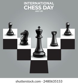 International Chess day 20 july 2024 all chess piecess with background pettren