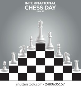 International Chess day 20 july 2024 all chess piecess with background pettren