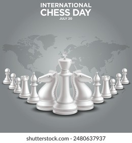 international chess day 20 july 2024 chess piecess with chess board 