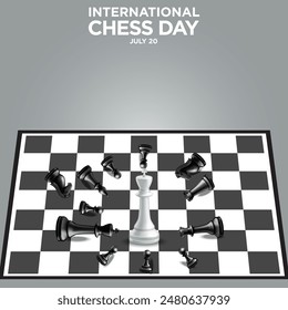 international chess day 20 july 2024 chess piecess with chess board 