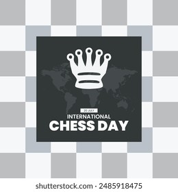 international chess day, 20 July, chess  board, world map concept design, eps file. vector illustration.