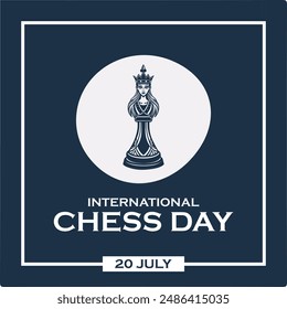 international chess day, 20 July, chess queen, typography, eps file. vector illustration.