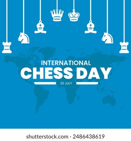international chess day, 20 July, simple typography for chess day, world map concept design, eps file. vector illustration.