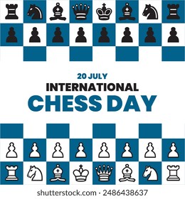 international chess day, 20 July, chess board, vector illustration. simple typography, eps file.