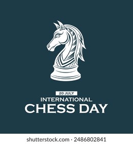 international chess day, 20 July, chess horse, typography, social media editable template, eps file. vector illustration.