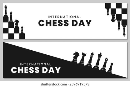 International Chess Day Banner Design, Chessboard Game Concept.
