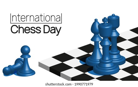 International Chess Day banner template. Chess Pieces on the board vector illustration.