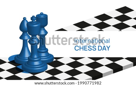 International Chess Day banner template. Chess Pieces on the board vector illustration.