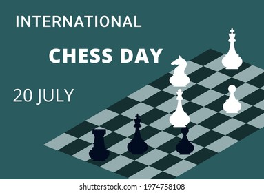 The International chess day is celebrated annually on July 20. Advertising. Invitation. Greeting card. Poster. Banner. Vector illustration.