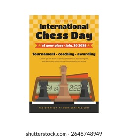 International chess day flyer poster template design