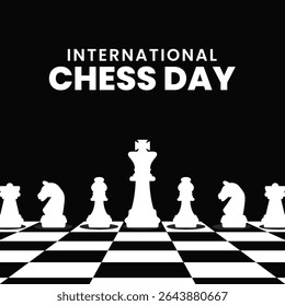 International Chess Day greeting card creative banner, poster, social media post illustration