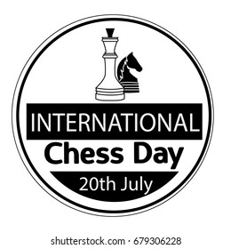 International Chess Day - greeting card with chess pieces and black and white text. Vector illustration of chess diagram.