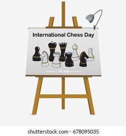 International Chess day. Hand drawn vector stock illustration on easel
