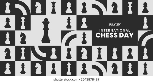 International Chess Day illustration background for web template, landing page with geometric mosaic