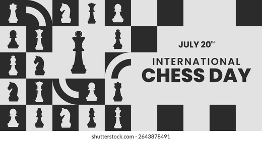 International Chess Day illustration background for web template, landing page with geometric mosaic