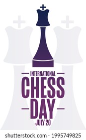 International Chess Day. July 20. Holiday concept. Template for background, banner, card, poster with text inscription. Vector EPS10 illustration