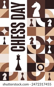 International Chess Day. July 20. Holiday concept. Template for background, banner, card, poster with text inscription. Vector EPS10 illustration