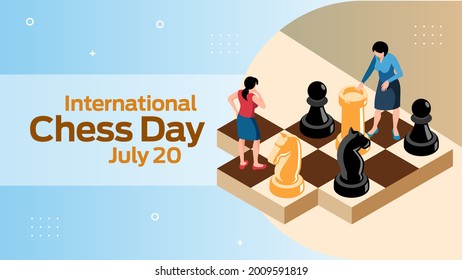 International Chess Day june 20 business brochure flyer banner design horizontal template vector, cover presentation abstract, modern publication poster and flag-banner, layout in rectangle size.