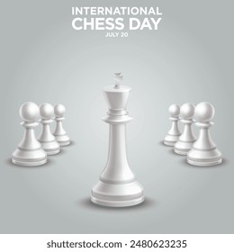 International Chess day chess king with pawn in gray gradient background