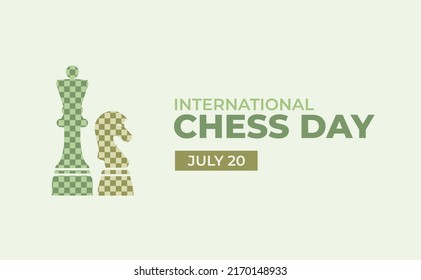 International Chess Day Poster with Yellow and Green Queen and Knight Pawn Chessboard Concept
