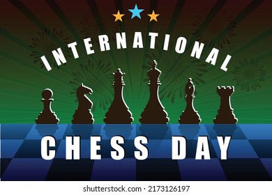 International Chess Day Vector Design Template. Chess Pieces And The Board.