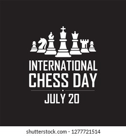 International Chess Day Vector Illustration on Black Background. Chess Vector Illustration. Figurine Including King, Queen, Bishop, Knight, Rook, Pawn.