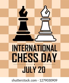 International Chess Day Vector Illustration on Chessboard Background. Chess Vector Illustration.
