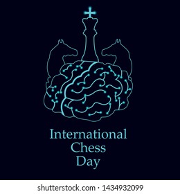 International Chess Day Vector Illustration on Black Background. Chess Vector Illustration.Figurine Including Queen,  Knight.