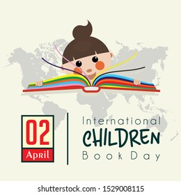 International Chidren's Book Day with children read color books cartoon vector design