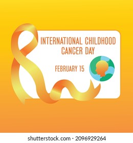 International Child Cancer Day 15 February Vector with Yellow Ribbon and Kid Icon. World Child Cancer Day Vector Background, Banner, Badge, Poster, Wall Paper, Art with Yellow Ribbon and icon. 