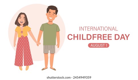 International Childfree Day banner. Happy young married couple without children. Childfree ideology. Voluntary childlessness. Illustration