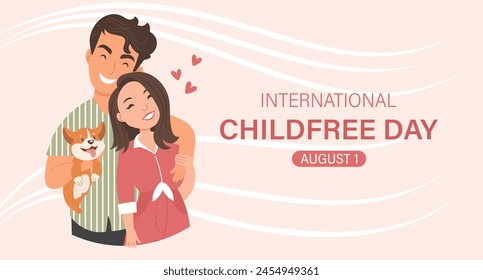 International Childfree Day banner. Happy young married couple without children. Childfree ideology. Voluntary childlessness. Illustration