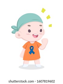 International Childhood Cancer Awareness Day, little cute boy wearing headband standing proud cartoon illustration 