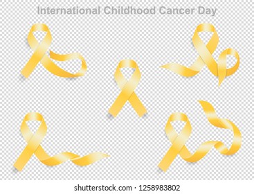 International Childhood Cancer Day. 15 February. Childhood Cancer Yellow (golden) Ribbon.