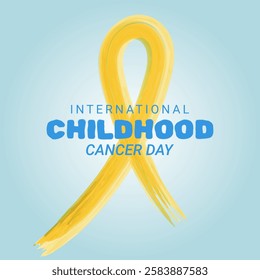 International Childhood Cancer Day. Banner on Fight against Childhood Diseases. Template with Yellow Watercolor Ribbon and Space for Text. Vector Illustration.
