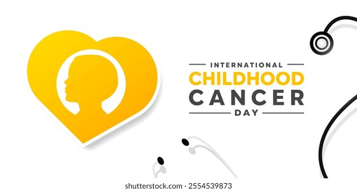 International Childhood Cancer Day. Child, heart and stesthoscope. Great for cards, banners, posters, social media and more.white background.  