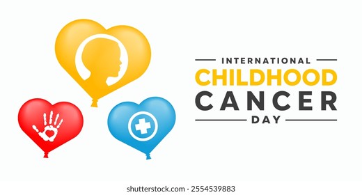 International Childhood Cancer Day. Child, heart, hand and plus icon. Great for cards, banners, posters, social media and more.white background.  