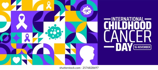 International Childhood Cancer Day geometric shape pattern background banner or poster design template. observed every year in February. Holiday concept. Use to any Template, card, poster, placard.