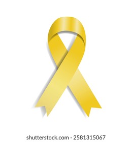 International Childhood Cancer Day Gold Ribbon Isolated on White Background. Vector Illustration of Yellow 3D Childhood Cancer Symbol.  ( ICCD) February 15 Element.