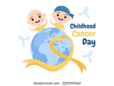 International Childhood Cancer Day Hand Drawn Cartoon Illustration on February 15 for Raising Funds, Promoting the Prevention and Express Support