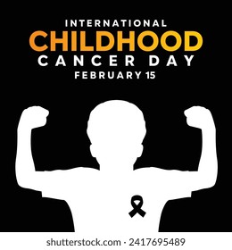 International Childhood Cancer Day (ICCD) is celebrated annually on February 15th. Excited kid and ribbon. Suitable for banners, posters, cards and more.