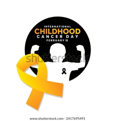 International Childhood Cancer Day (ICCD) is celebrated annually on February 15th. Excited kid , ribbon and White background. Suitable for banners, posters, cards and more.