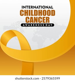 International Childhood Cancer Day observed every year on february. Health Awareness of children. Background with realistic gold ribbon. Suitable for banners, posters, cards and more