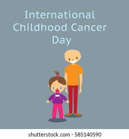 International Childhood Cancer Day. Two kids fighting cancer. Health care concept. Flat vector stock illustration