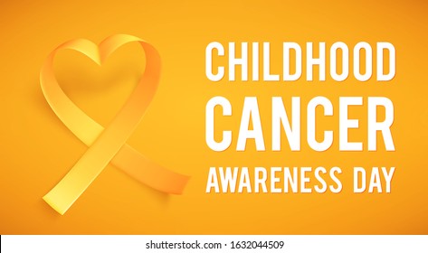 International childhood cancer symbol on 15th of february, vector illustration. Background with realistic gold ribbon. Template poster for cancer awareness month in september.