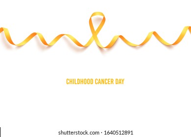 International childhood cancer symbol on 15th of february, vector illustration. Background with realistic gold ribbon. Template poster for cancer awareness month in september.