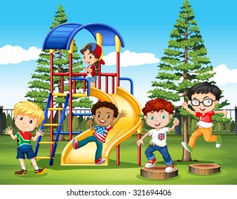 International children at the park illustration