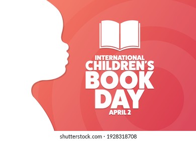 Día Internacional del Libro Infantil. 2 de abril. Concepto de vacaciones. Plantilla para fondo, banner, tarjeta, afiche con inscripción de texto. Ilustración del vector EPS10