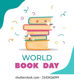 International Children's Book Day design concept. Books web square banner. Cute, flat, simple, Vector Illustration.